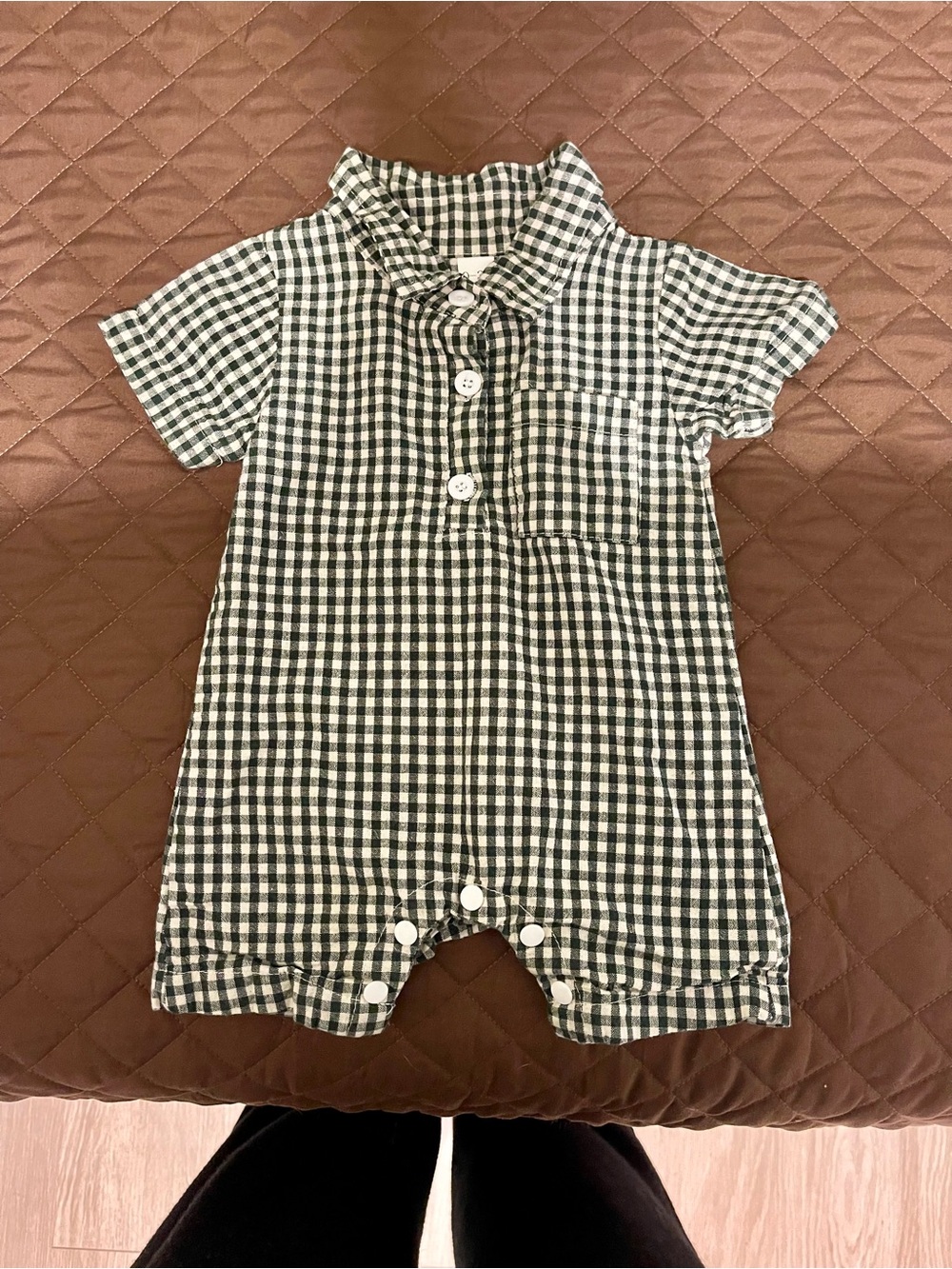 Hunter Green & White Gingham Baby Romper
